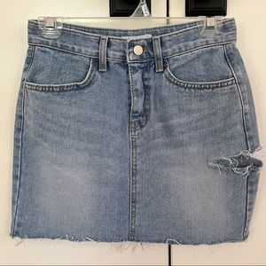 Oak + Fort Distressed Denim Jean Skirt with Slit